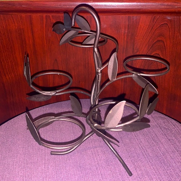 Brown Wrought Iron Tree With Branches And Leaves Candle Holder 8.5”Wx9”H - Picture 5 of 7